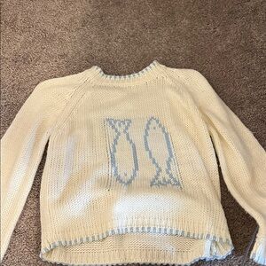 Cream and Blue Fish Pattern Sweater